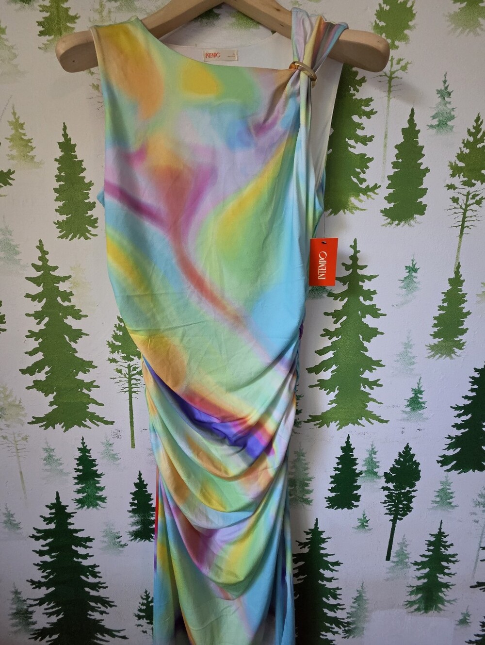 Intempo Asymmetrical Ruched Midi Dress